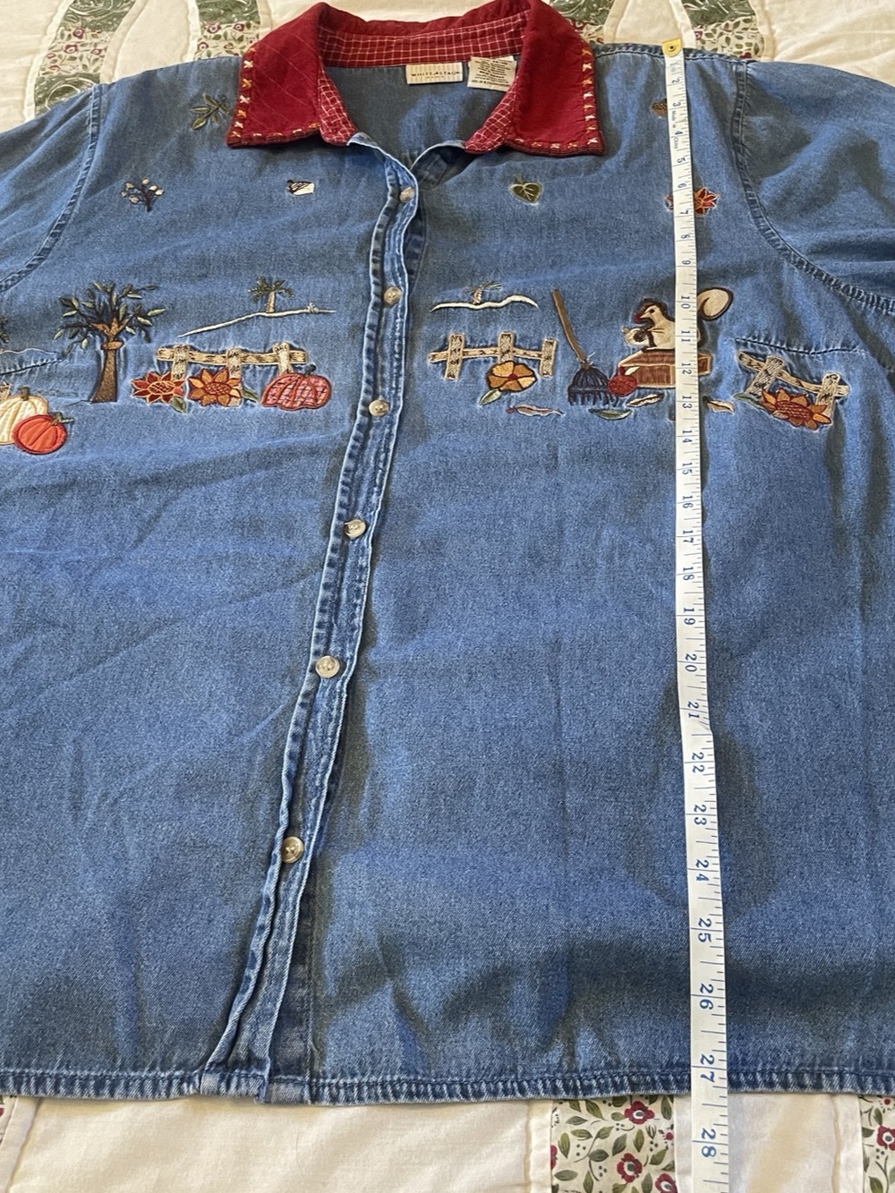 Vintage White Stag Embroidered Autumn Denim Button Down XL Cottagecore Granola - Picture 6 of 6